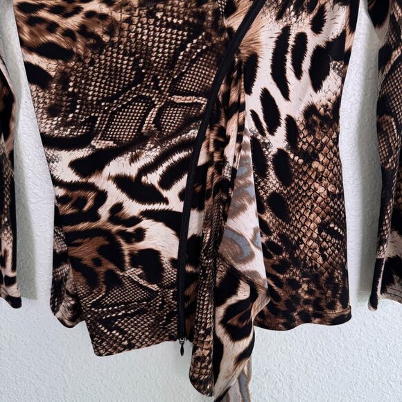 Joseph Ribkoff Top Womens 6 Leopard Snake Zipper Asymmetric Blouse Art to Wear - Picture 5 of 11